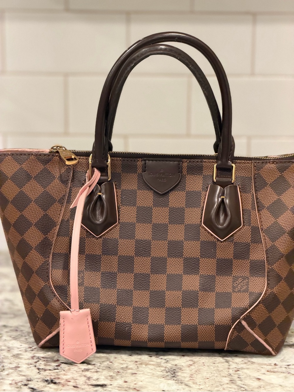 Louis Vuitton Damier Ebene Satchel with Pink Tag - Picture 14 of 16